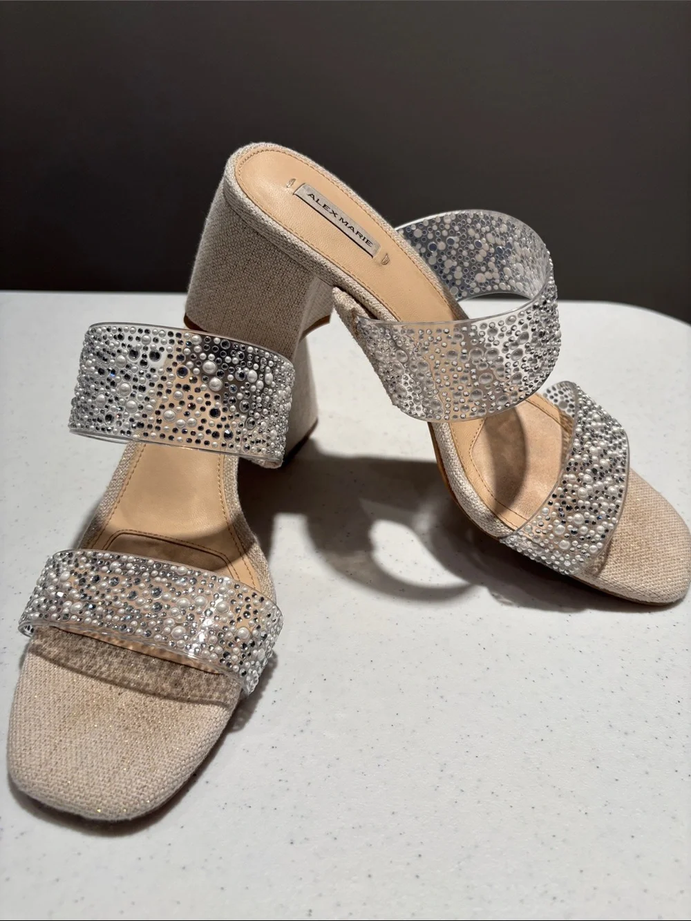 Alex Marie Beaded Pearl Embellished Sandals in Nude